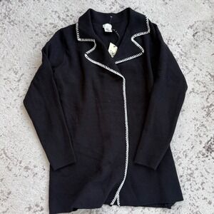 Max Studio Womens XS Black Whipstitch Trim Knit Cardigan Open Front Jacket NEW